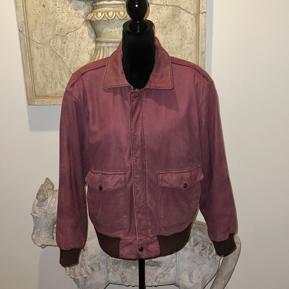 Preston &‎ York vintage maroon bomber flight leather jacket Sz M